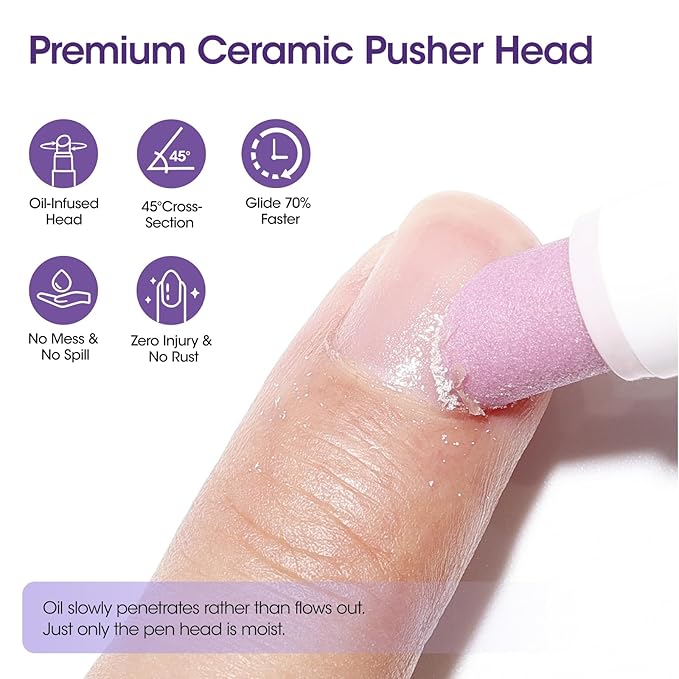 Gellen 4-in-1 Cuticle Pusher Pen with Micro-Dosing Oil, Cuticle Remover & Cuticle Oil in a Pen, Ceramic Nail Pusher Oil Pen for Hangnail & Dry & Damaged Nails, Nail Care Pen for Repair & Nourish Nails