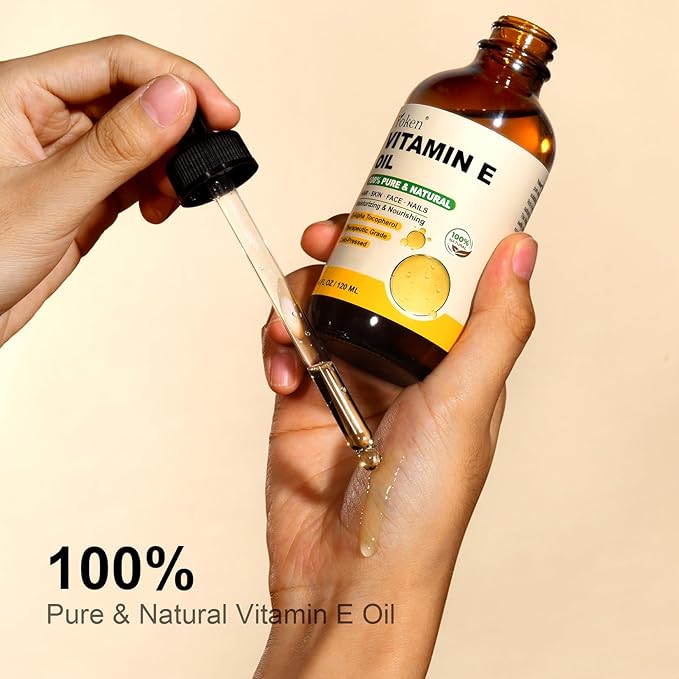 Yoken Vitamin E Oil 4 Oz Vitamin E oil for Skin Vitamine oils for Face Perfect Bath and Body Oil Cold Pressed Hexane Free Formula
