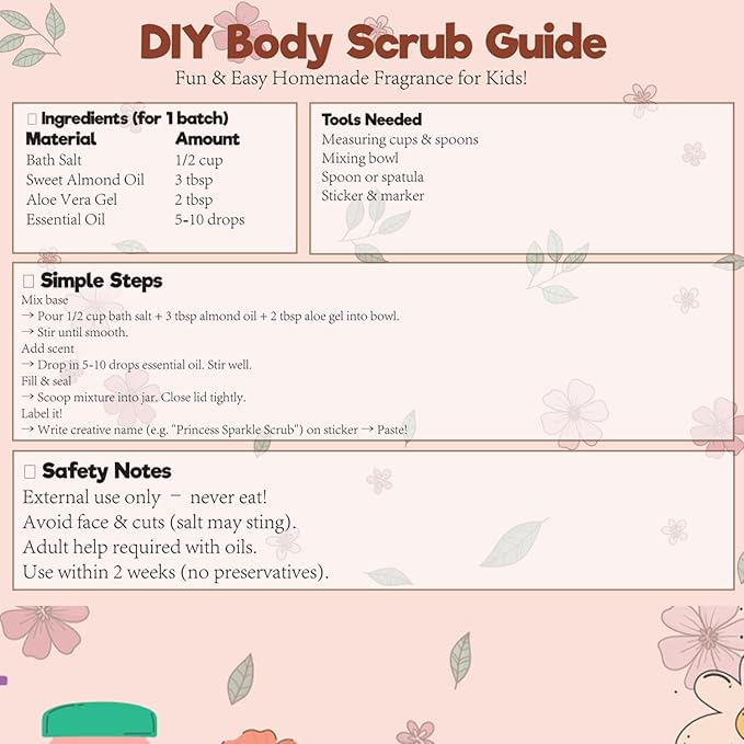 Body Scrub Making Kit- Make Your Own Salt Body Scrub set with Almond Oil, Essential Oils, Moisturizing and Exfoliating Dry Skin, Hand, Foot, DIY Organic Body Scrubs Gifts For Women & Men