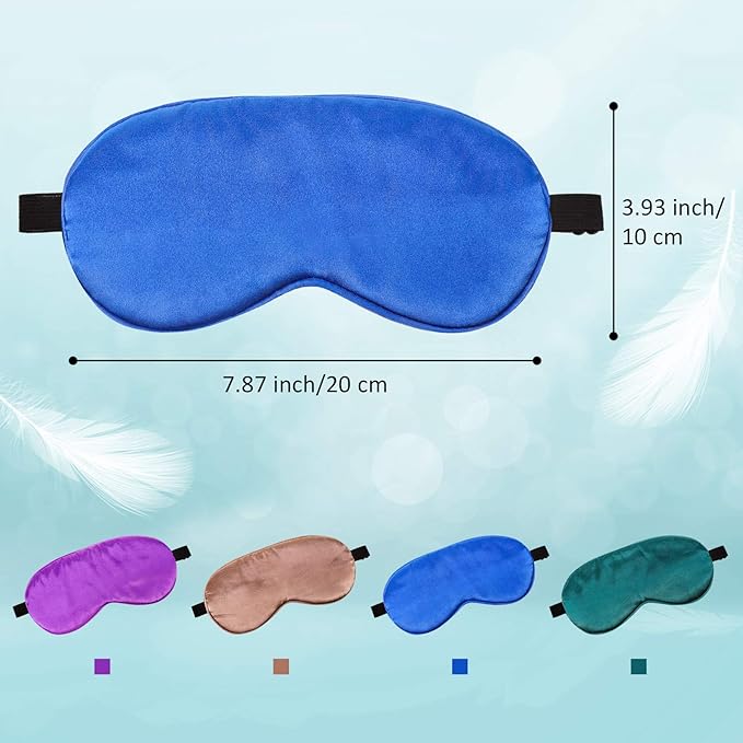 4 Pieces Kids Eye Mask for Sleeping Silk Sleep Mask Smooth Soft Eye Mask Eye Cover with Adjustable Strap Blindfold for Blocking Out Lights Travel Relax (Dark Green, Royal Blue, Purple, Coffee)