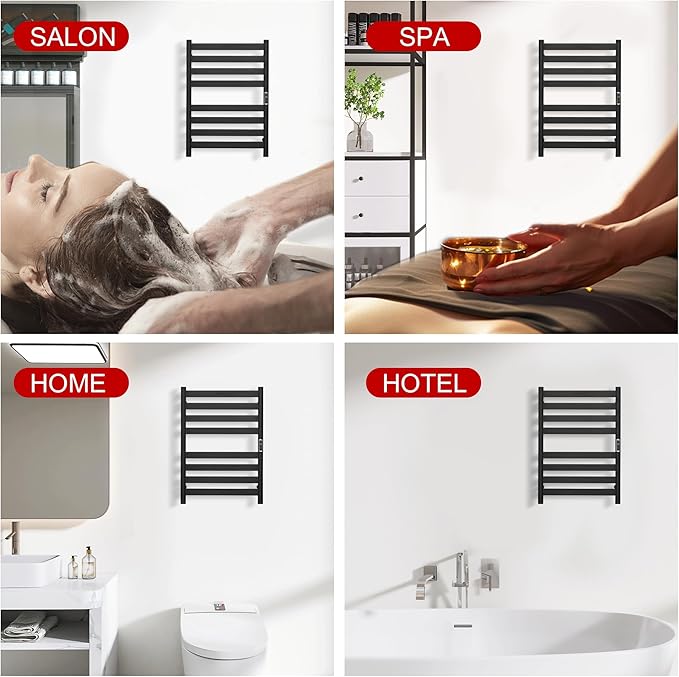 Heated Wall Mounted Electric Towel Warmer Rack,Timer & Temperature Control, 8 Bar Stainless Steel Towel Heater for Bathroom (Black, 8 Bars)