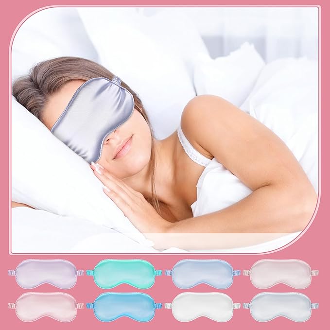 16 Pcs Satin Silk Eye Mask Blackout Sleeping Blindfolds Bulk Smooth Sleep Mask with Adjustable Strap Color Assorted Soft Eye Covers for Women Men Travel Nap Meditation Party Gifts Favors