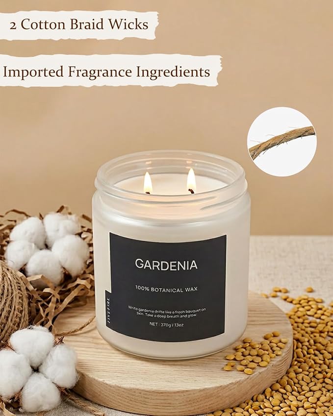Gardenia Home Scented Candles, 13oz Organic Soy Wax, 76-Hour Clean Burning, Natural Candles Non Toxic, White Floral Scent for Relaxation, Aromatherapy Housewarming Candle for Men Women