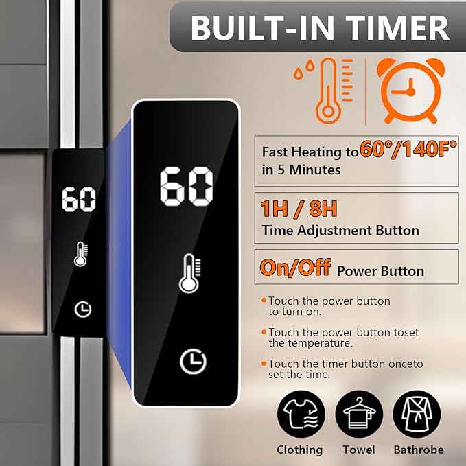 Towel Warmer Rack, Heated Towel Rack for Bathroom, Wall-Mounted Plug (Not Hardwired), Aluminum Alloy/4 Large Area Heating rods, with Timer and Temperature Adjustment, Overheat Protection Function Gray