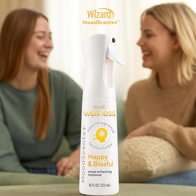 Wizard MoodScentz™ (Happy & Blissful) Patented Science-Backed Mood-Enhancing Room Mist, Non-Aerosol Continuous Fine-Mist Spray with Neuro-Fragrance Technology - 10 Fl Oz