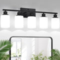 Indoi 5-Light Black Bathroom Vanity Light Fixture with Milky White Frosted Glass Shades, Bathroom Light Fixture for Mirror, Matte Finish, Reversible Up/Down Lighting for Bedroom, Living Room, Hallway