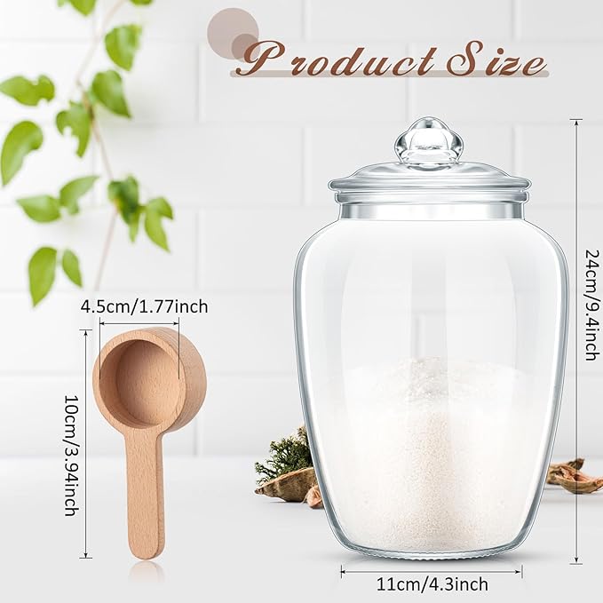 SiliFine 2 Sets 74 oz Bath Salt Container with Airtight Lid and Scoop Big Glass Jar with Wooden Scoop for Bath Flour Salt Candy Tea(Clear)