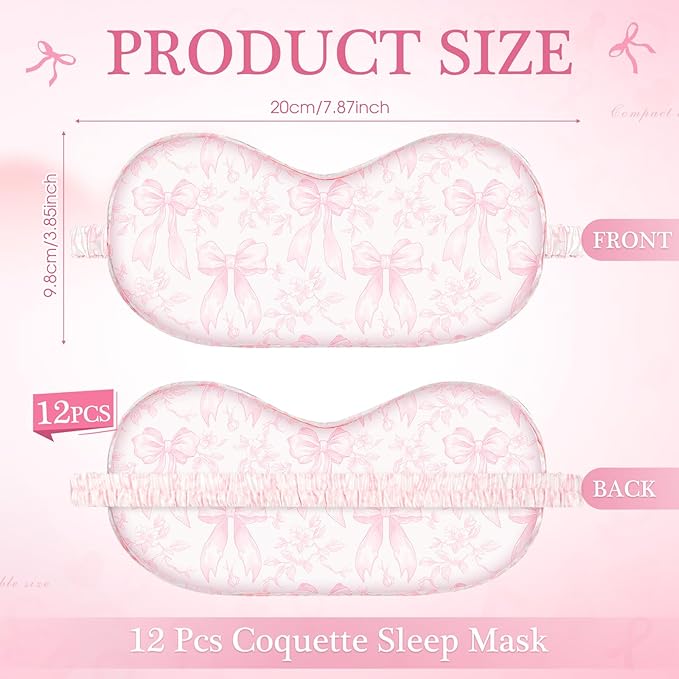 Honeydak 12 Pcs Silk Sleep Masks for Women Girls Bow Party Favors Adjustable Eye Masks for Birthday Sleepover Spa Sweet 16 Party Gifts (Pink,Floral)