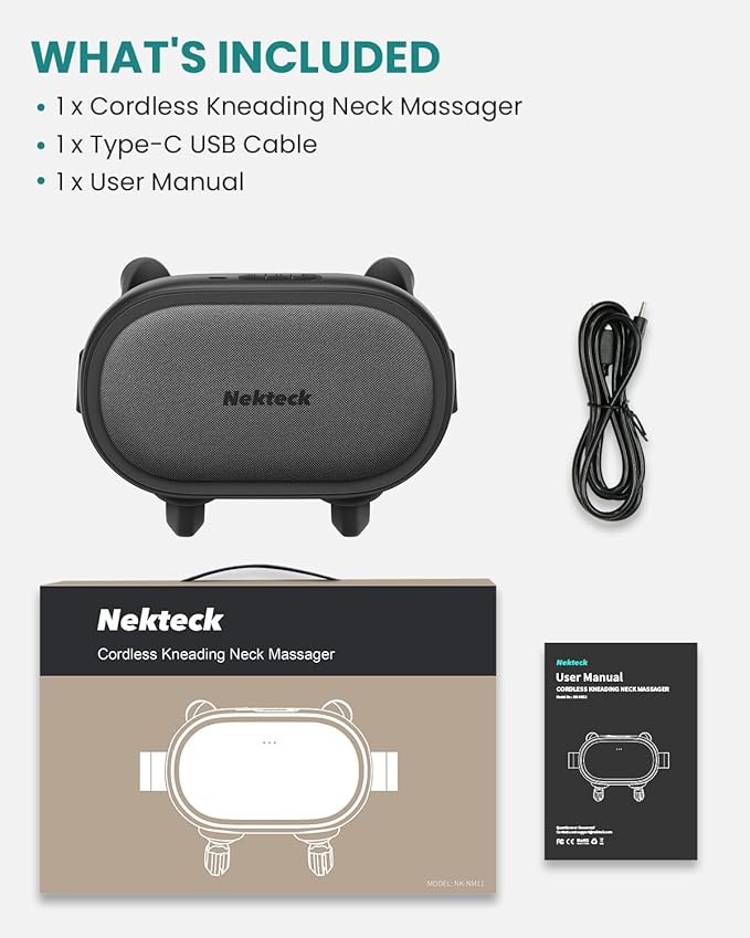 Nekteck Shiatsu Neck Massager with Heat, Cordless 6D Back Shoulder Kneading Massage Pillow, Body Muscle Relaxation Tools for Pain Relief Deep Tissue, FSA Eligible Gifts for Mom Dad Men Women