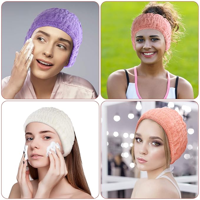 WILLBOND 6 Pieces Extra Wide Band 5 Inch Spa Facial Microfiber Headband Elastic Makeup Headbands Hair Accessories for Thick and Curly Hair, 6 Colors