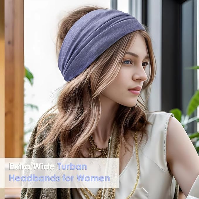 HAUHC Extra Wide Headbands for Women, 7'' Large Cotton Like Turban Knotted Bandana Head Bands for Women Non Slip, Boho Headbands for Women's Hair (6Pcs Bright Colors, Extra Large 7" Wide)