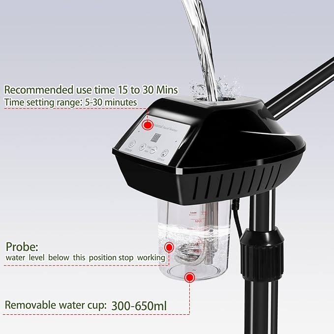 Professional Facial Steamer on Wheels,Gold Ozone Steamer for Face with 30-Minutes Timer,Spa Face Steamer for Deep Facial Cleansing (FS -001, 24-Balck)