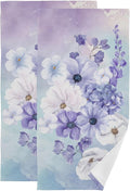 Purple White Violet Floral Hand Towels for Bathroom Set of 2,Watercolor Vintage Flower Bouquet Decorative Bathroom Towels for Bath,Face,Hair,Soft Absorbent Dish Towels for Kitchen 28"x14"
