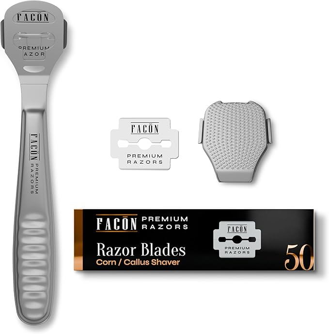 Facón Professional Callus Shaver Remover with 50 Blades, Pedicure Razor for Feet & Hands, Foot Razor for Callus Removal, Callus Blade Remover, Corn Shaver, Surgical Grade Premium Stainless Steel Tool