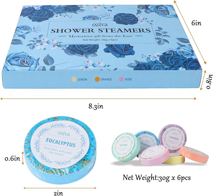 Shower Steamers- Box of 6 Premium Shower Bombs with Essential Oils. Self Care Gifts for Women and Teens Holiday Stocking Stuffers for Women.
