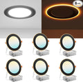 Amico 6 Pack Black 6 Inch 5CCT LED Recessed Ceiling Light with Night Light, 2700K/3000K/3500K/4000K/5000K Selectable Ultra-Thin Lighting, 12W=110W, 1100LM, Dimmable Canless Wafer Downlight - ETL&FCC