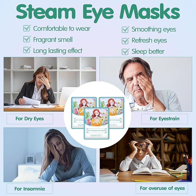 60 Pcs Disposable Steam Eye Mask Bulk for Dry Eyes Self Heating Eye Mask for Spa Sleep Warm Compress Stress Dark Circle Relief Puffiness and Relaxation Gifts (Unscented)
