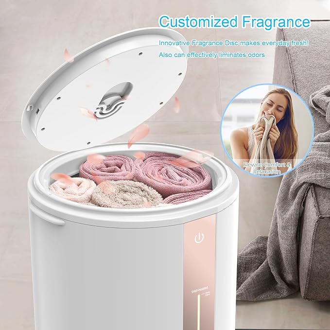 Keenray Towel Warmer for Bathroom, Towel Warmer Bucket with Heating Progress Bar, Fragrance Disc Holder, Leather Handle, Auto Shut-Off Towel Bucket Fits Up to Two 40" x 70" Towels, Blankets Champagne