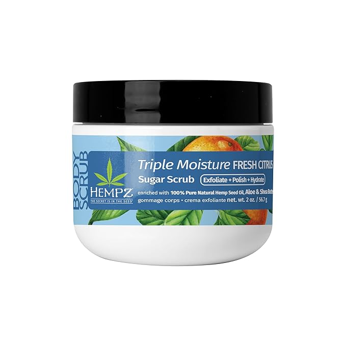 Hempz NEW Mini Sugar Body Scrub, Triple Moisture Fresh Citrus, Travel Size, 2 oz.