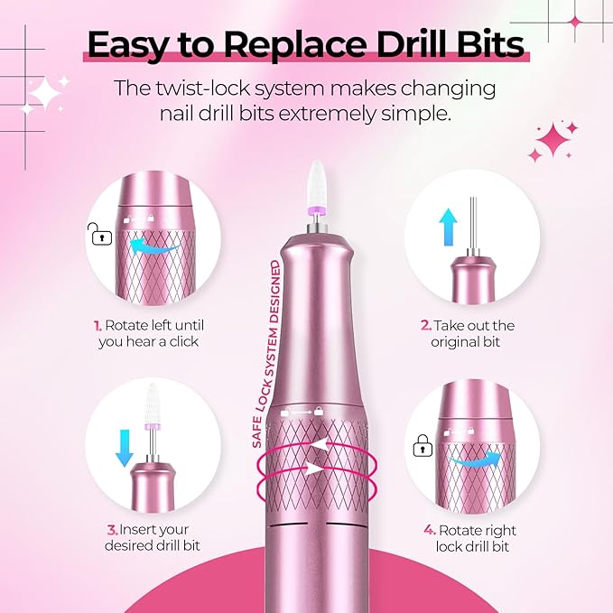 JOSGLOI 40000RPM Electric Nail File Drill Professional Kit, Drill Machine with LCD Display, Manicure Pedicure Polishing Acrylic Gel Nail Grinder for Salon, Home Use