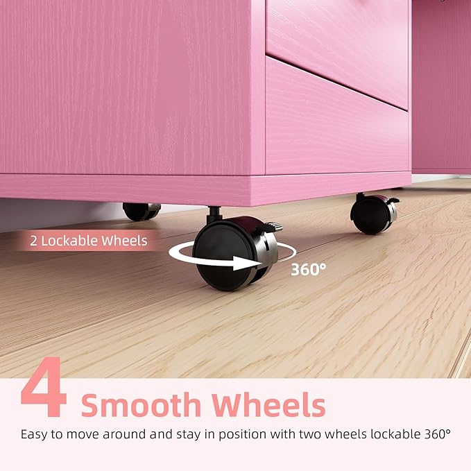 4ever2buy Rolling Salon Station for Hair Stylist, Salon Trolley Cart with with Wheels, Hair Stylist Beauty Barber Station, 6 Hair Dryer Holders & 3 Drawers, Pink and Gold