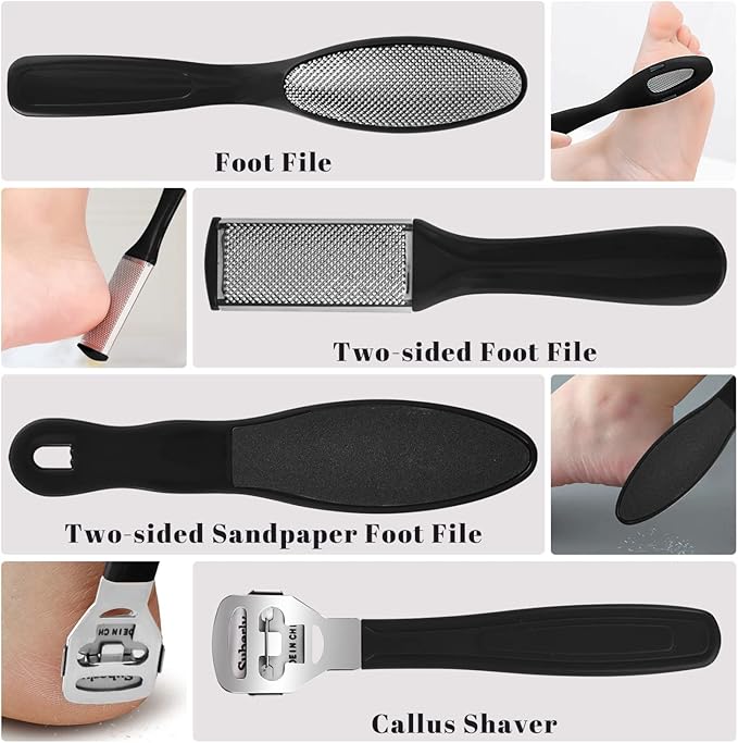 Professional Foot Care Kit, 30-Piece Pedicure Set with Foot File, Callus Shaver, Hard Skin Remover (Black)