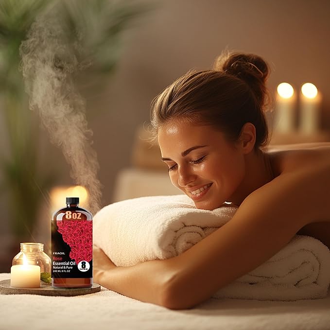 Rose Essential Oil, Rose Oil 8 Fl Oz 240ML for Diffuser Humidifier Yoga Cleaning DIY Candle Soap Making Perfume Gift for Women Essential Oils FRAOIL (Rose 8 Fl Oz (Pack of 1))