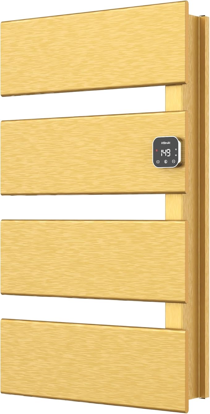 Electric Towel Warmer, Heated Towel Rack with Thermo Control and Timer, Fast Heating Towel Rail for Bathroom with Memroy Function, Work with Smart Plug, Right-Wiring, 4 Panel, Gold