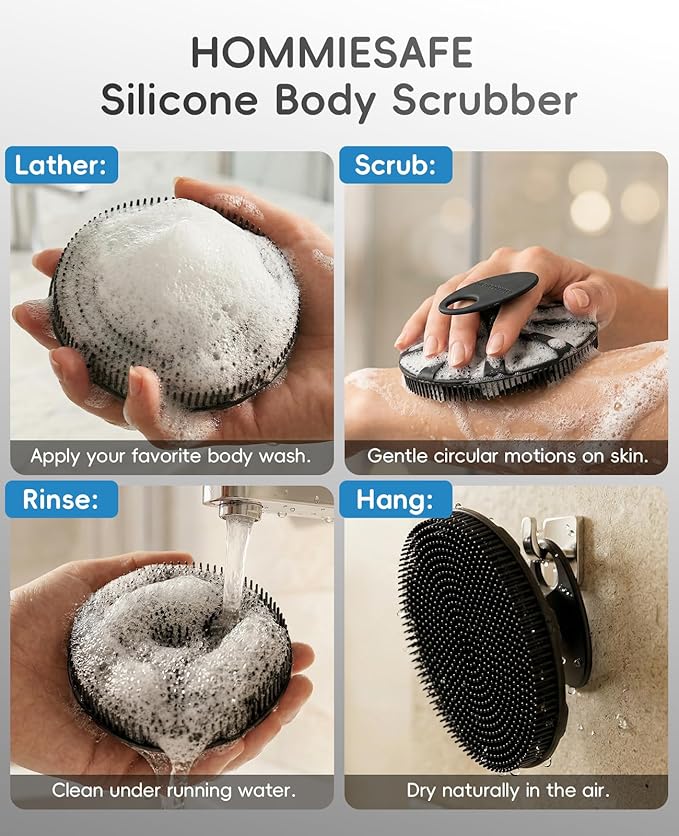 Soft Silicone Shower Brush Body Wash Bath Exfoliating Skin Massage Scrubber, Dry Skin Brushing Glove Loofah, Fit for Sensitive and All Kinds of Skin(Black)