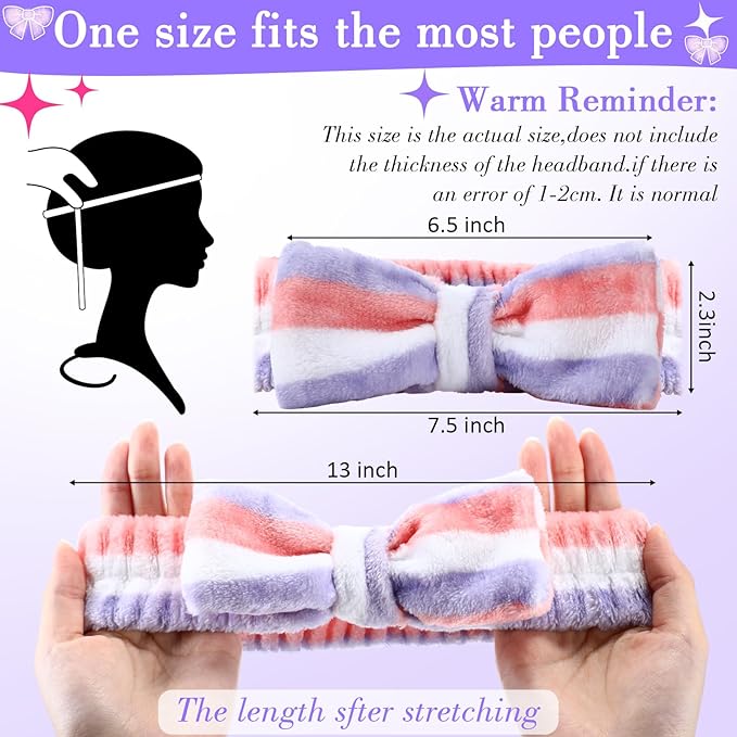 WILLBOND 24 Pieces Spa Headband Bulk Skincare Headbands Face Wash Makeup Hairband Bow Facial Washing Face Head Wraps Adjustable Soft Flannel Towel for Women Shower (Elegant)
