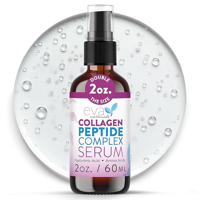 Collagen Serum for Face by Eva Naturals - Anti Aging Multi Peptide Face Serum with Hyaluronic Acid - Firming Hydrating Wrinkle Reducer Peptide Serum for Women & Men - Fragrance Free 2 oz