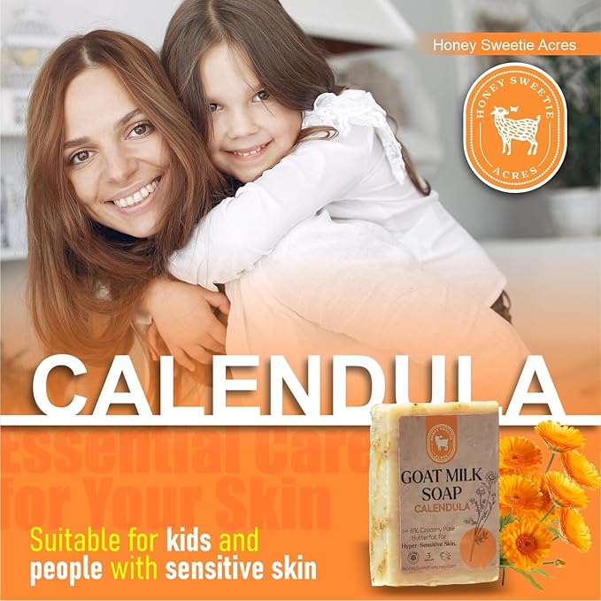 Honey Sweetie Acres Calendula Goat Milk Soap - Handmade 5 oz Bar, Made with Natural Ingredients, Moisturizing & Gentle, Made in the USA