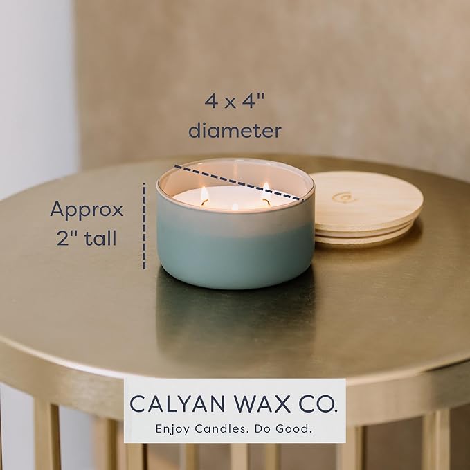 Calyan Wax Co. Evergreen & Eucalyptu 3 Wick Scented Candle - 30 Hour Burn - Luxury 3 Wick Soy Candles - Non Toxic Soy Wax Candles - Long Lasting Large Glass Jar Candle for Home - 8oz