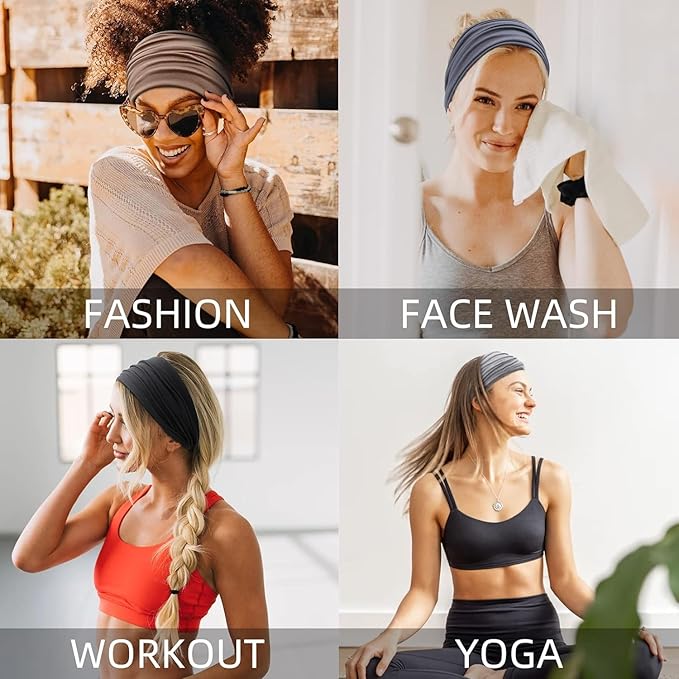 Huachi Wide Headbands: Boho Elastic Non-Slip Thick Stretchy Headbands for Women's Workout, Running, and Active Wear