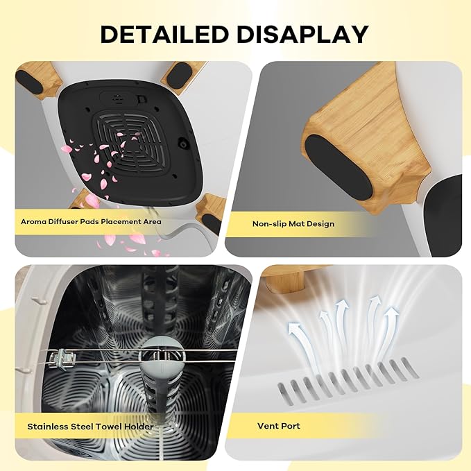 GarveeLife 35L Towel Warmer Bucket, Large Capacity Hot Air Towel Dryer & Deodorizer, Auto Heating, ABS Body & Removable Lid, Fast Drying for Bathroom, Home Spa, Salon, White