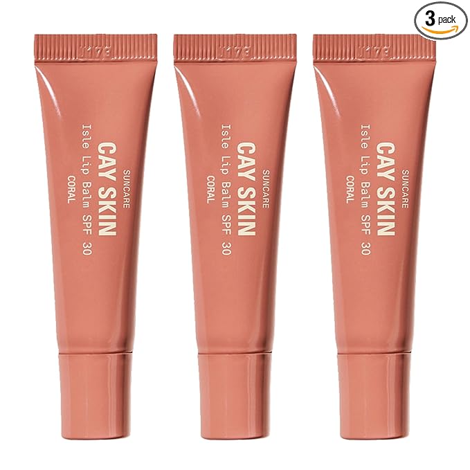 Cay Skin Isle Lip Balm SPF 30 – High Shine, Hydrating + Sheer Lip Gloss in Vanilla Brown Sugar Flavor – Formulated with Natural Ingredients for All Skin Tones – 3-Pack, Coral, 1.05 oz