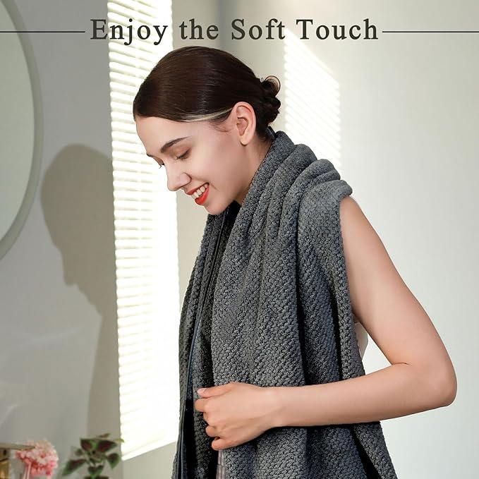 2 Pack Bath Towel Set, Waffle Bath Towel Set, Super Soft Highly Absorbent, Sturdy Quick Drying Towels for Bathroom, Gym, SPA, Yoga (2 Piece 27" x 55", 1Grey+1Purple)