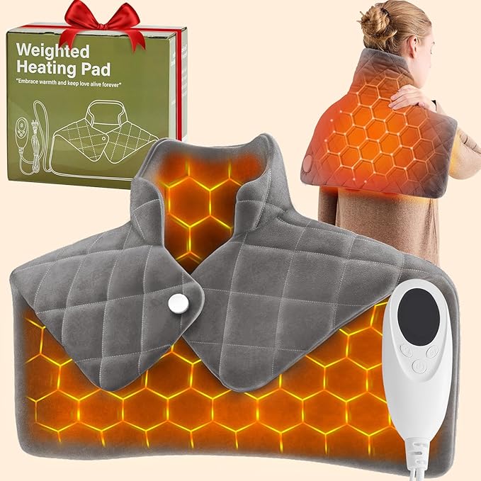 3 lb Weighted Heating Pad for Neck and Shoulders, Mothers Day Gifts for Mom Wife Grandma, Birthday Gifts for Men Women Dad, Instant Electric Heated Blanket with 9 Heat Options 4 Auto-Off Timer, Grey