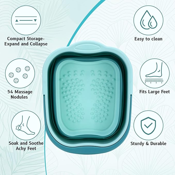 2 Pack Collapsible Foot Bath Plastic Foot Soaking Tub Portable Feet Bucket with Handles and Massage Acupoint for Feet Care Routine Home (Green and White)