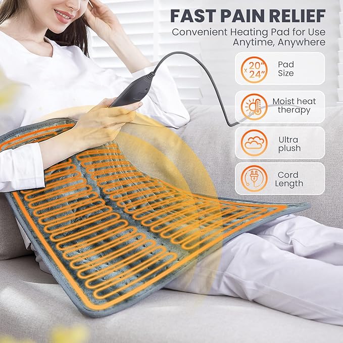 Heating Pad - Electric Heating Pad for Back Pain and Cramps Relief, Moist Heat Pad for Shoulder, Knee, Neck, 6 Heat Settings & Auto Shut Off and Machine Washable, 24" x 20"