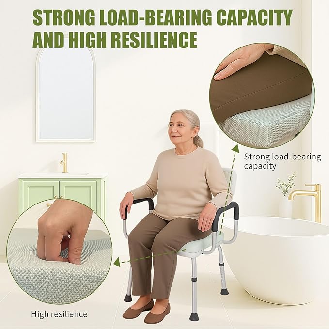 Shower Seat Cushion,Thickened Shower Chair Cushion 4D Air Fiber Material,Machine Washable and Fast Drying Suitable for Shower Seats Bathtub Baths, Poolside Scenes，Light Gray