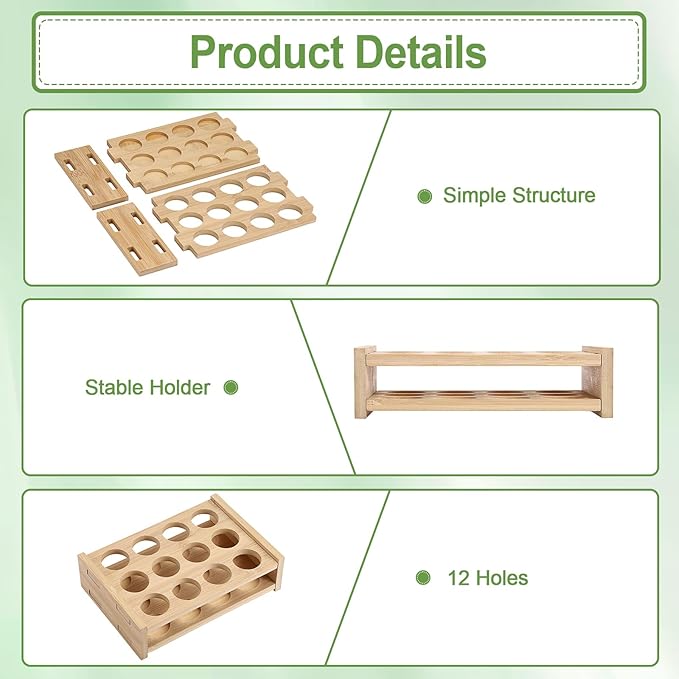 12 Slots Essential Oils Holder Essential Oil Bottle Storage Rack for 5ml 10ml 15ml Makeup Display Stand for Perfume Nail Polish Shelf Tabletop