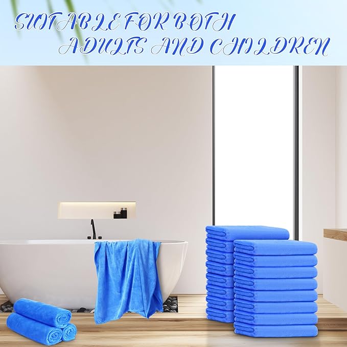 SmoothNovelty 16 Pack Microfiber Bath Towels Bulk 27'' x 60'' Oversized Beach Towel Highly Absorbent Extra Large Soft Drying for Shower Pool Salon Sauna Bathroom Gym Party (Simple,Royal Blue)