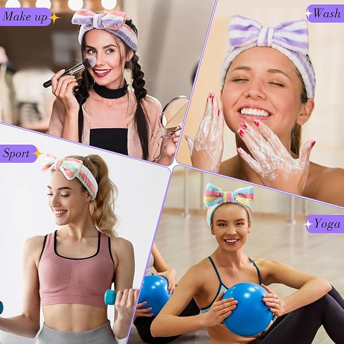 WILLBOND 24 Pieces Spa Headband Bulk Skincare Headbands Face Wash Makeup Hairband Bow Facial Washing Face Head Wraps Adjustable Soft Flannel Towel for Women Shower (Elegant)