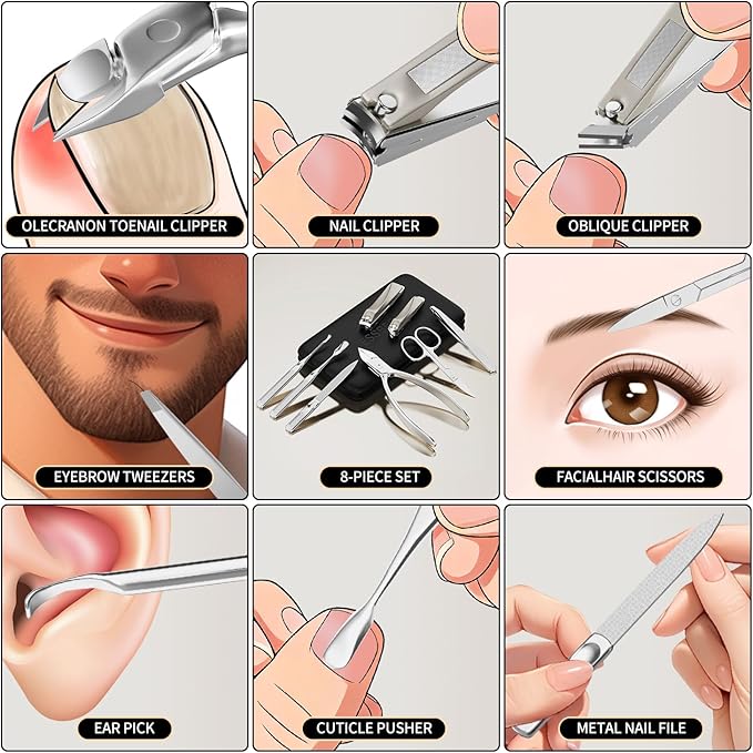 Precision Nail Grooming Manicure Sets Pedicure Kits Stainless Steel Nail Clipper Personal Care Tools with PU Leather Case