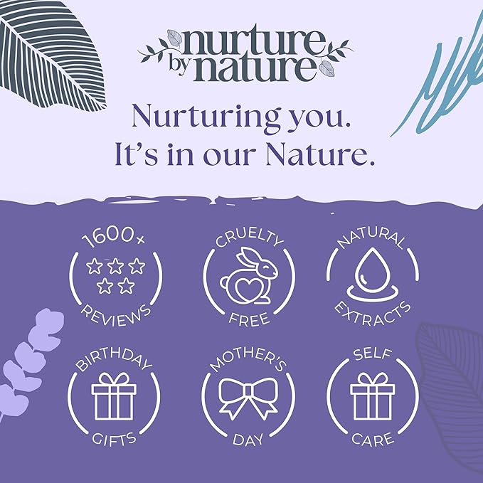 Nurture by Nature Spa Gifts for Women - Mothers Day Gifts for Mom, Self Care Gift Set & Spa Gift Basket for Women, 6 Piece Bath Set with Candle, Bath Bomb, Salts & Pillow Spray - Relaxation Gifts