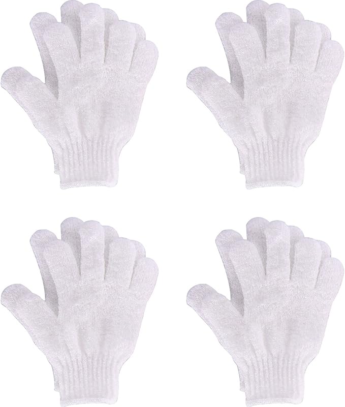 Hotop 4 Pairs Shower Gloves Scrubbing Gloves Dual-Sided Exfoliating Glove Body Bath Scrubs, White