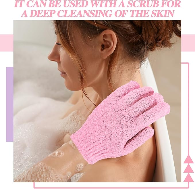 Ramede 30 Pair Exfoliating Glove Double Sided Exfoliating Bath Gloves Pack Nylon Colorful Shower for Men Women Beauty Spa Massage Shower Deep Clean Body Skin Bathing Scrubber Disposable(Pink)