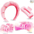 VELSCRUN Spa Headband, Makeup Face Wash Skincare Headbands, 5 Pcs Pink Colorful Sponge Bow Tie Get Ready HairBand Facial Wristband Hair Clips Set, Stuff for Teen Girls Women Trendy Hair Accessories