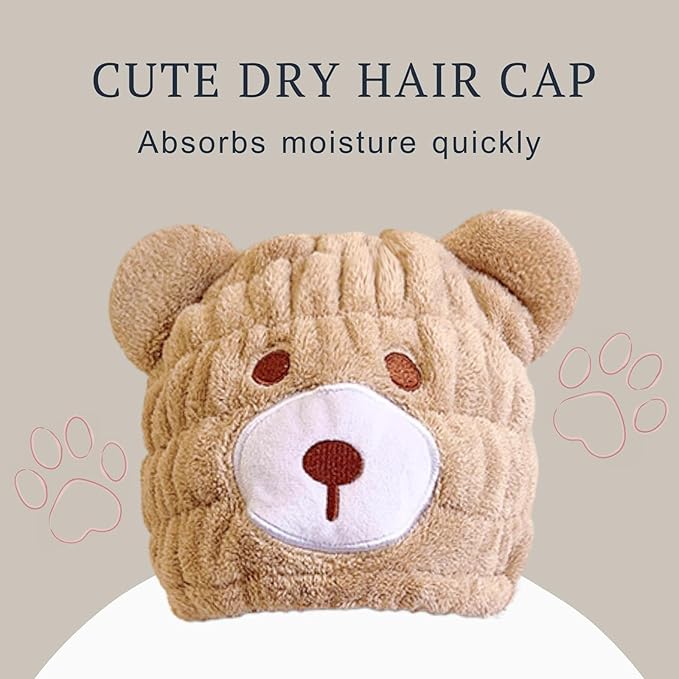 Microfiber Hair Towel Wrap for Kids, Brown Bear Dry Hair Cap Suck Water, Absorbent Quick Girls Boys Hair Drying Towel, Lightweight Bouncy Hat Headscarf for Wet Hair